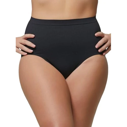 POMPEA Damskie majtki z miękkiej mikrofibry, damskie majtki bezszwowe z wysokim stanem z podparciem bioder i pośladków, czarne, XL duże rozmiary