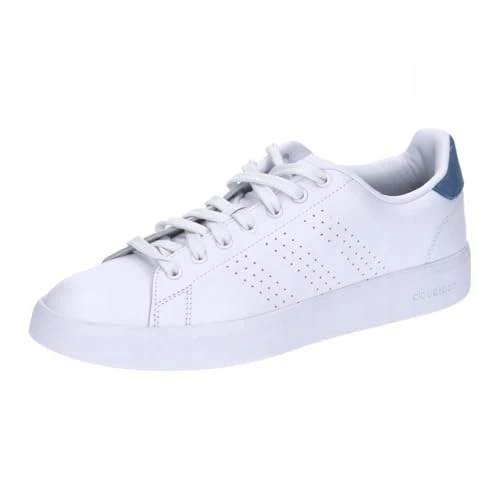 adidas Uomo Advantage Premium Leather Shoes, Cloud white/Cloud white/crew blue, 45 1/3 EU