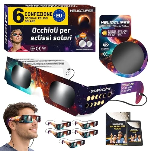 Offre limitée : Helioclipse 6x Lunette Eclipse Solaire 2026 ISO 12312-2 - Lunettes Eclipse Solaire - Lunette pour Eclipse Solaire - Bonus 1x filtre pour téléphone de 13.95 € à 13.95 € (0.00% de remise)