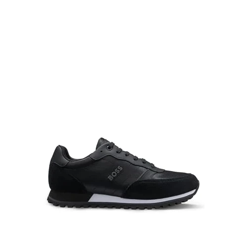 BOSS Mens Parkour-L Runn Mixed-Material Trainers with Branded Side Panel Size 11 Black