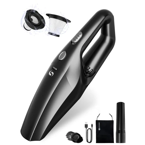 SERVOMASTER Draagbare stofzuiger, autostofzuiger met oplaadbare accu, krachtige draadloze handstofzuiger met HEPA, reinigingsset, interieuraccessoires, reinigingsset, mini-stofzuiger voor dames en