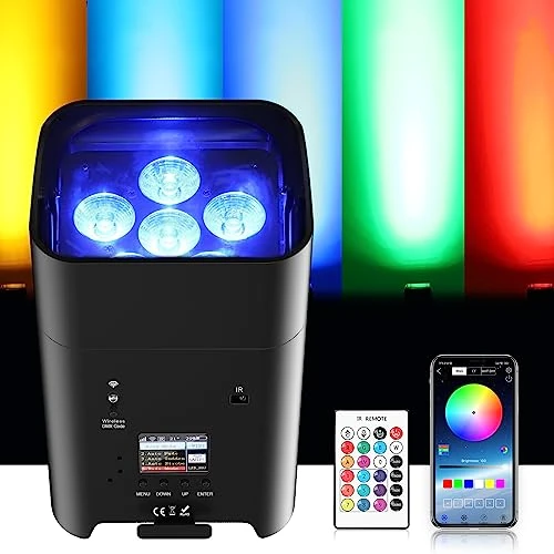 UKing 108W Faro par LED con 9600Amh batteria ricaricabile, RGBWA+UV luce da palco outdoor con telecomando, supporta il controllo APP/DMX/2,4 GHz per DJ Festa nozze Matrimoni Halloween nouvelle