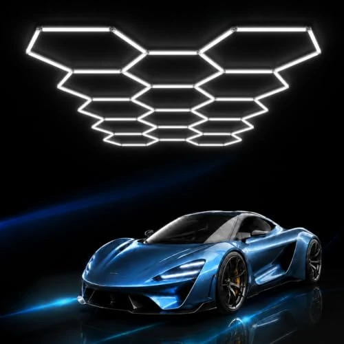 Offerta a tempo: rivestiiltuogarage Plafoniera led soffitto esagonale a nido d’ape modulabile - 38500 lumen & 6500K per garage officina salone auto palestra e barber shop - [420 x 238 cm] - 0.00% da 169.97 € a 169.97 €