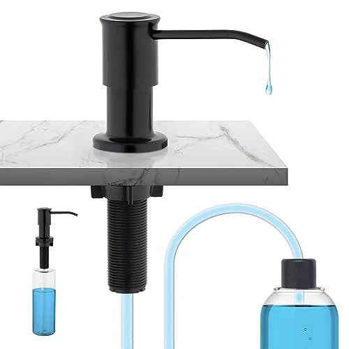 Zeitlich begrenztes Angebot: Ibergrif Spülmittelspender Küche Einbau, Seifenspender Einbau für Spülbecken mit 500ML Flasche und 1,0 m Verlängerungsschlauch, 360° drehbarer Pumpe, Schwarz von 15.68 € auf 13.09 € (17% Rabatt)