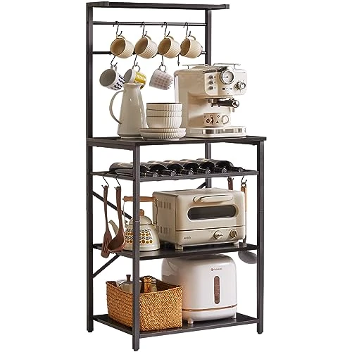 Offerta a tempo: YMYNY Scaffale da Cucina, Scaffale da Panetteria, Portaoggetti a 5 livelli di 12 Ganci, per Microonde, Struttura in Metallo, Stile Industriale, 59 x 40 x 143CM, Nero HBR001B - 21% da 79.99 € a 62.99 €