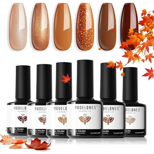 Offerta a tempo: Modelones Smalto UV per unghie, 6 colori, set di smalti UV, marrone cannella Soak Off Nail Polish French Manicure per donne set regalo fai da te a casa 7 ml - 53% da 16.99 € a 8.07 €
