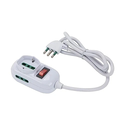 FANTON 421454 Triax Power Strip 1 Italian/German Two-Step Socket - 2 Side Italian Bi-Step Sockets - 1.2 m Cable 3G0.75 - Italian 10A Team Plug + Automatic Overload Switch