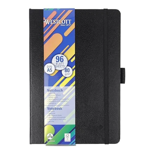 Offerta a tempo: Westcott Taccuino DIN A5 quadrato | 192 pagine in elegante copertina rigida | carta FSC-mix sostenibile da 80 g/m² | con tasca interna, segnalibro e portapenne | E-744836 00 - 0.00% da 9.40 € a 9.40 €