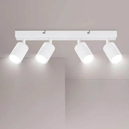 Ketom GU10 Plafoniera Faretti LED Soffitto Bianco - Lampada Faretti da Soffitto Orientabili - Moderna Plafoniera LED Faretti 4 Luce - 43cm/17inch, Senza Lampadina