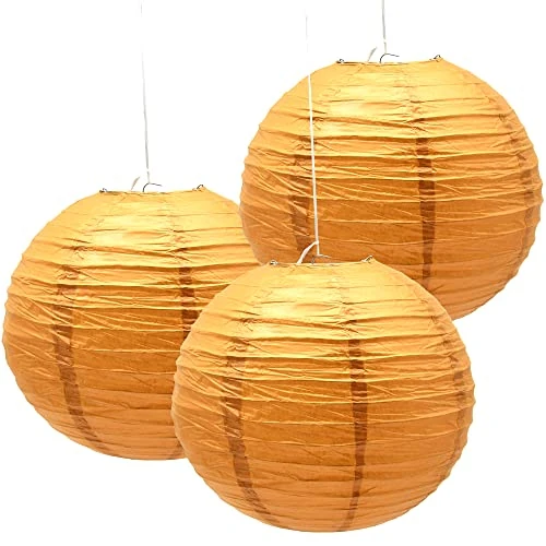 Hocansen 3 Pieces Paper Lantern 12 in Chinese Lanterns Round Paper Lanterns Hanging Decoration (12in/Khaki)