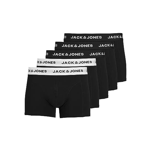 Offre limitée : JACK & JONES Jacsolid Trunks 5 Pack Op Homme Caleçon boxeur, Noir - Blanc, M de 39.99 € à 19.50 € (51% de remise)