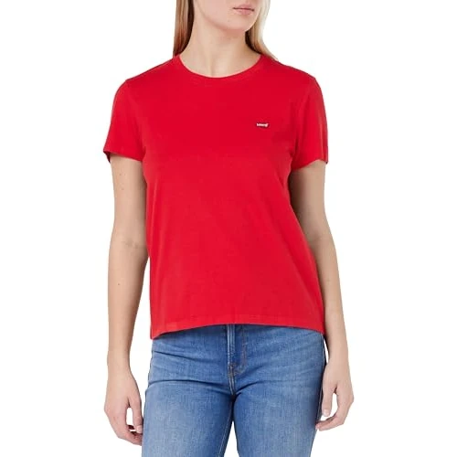 Levi's Women's The Perfect Tee- Core Chesthit Logo T-Shirt, Script Red, XXS
