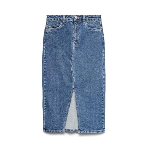 Tijdelijke aanbieding: VERO MODA Dames Knie-Lange Denim Jeansrok met Split 5-Zak Maxi Rok, Colour:Blue, Size:L van 44.99 € naar 33.11 € (26% korting)