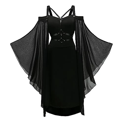 Zeitlich begrenztes Angebot: CNVAUIE Renaissance Kostüm Frauen Mittelalterliches Kleid mit Trompetenärmel Gotisch Maxikleid Karneval Halloween Party (Schwarz01, XL) von 29.99 € auf 29.99 € (0.00% Rabatt)