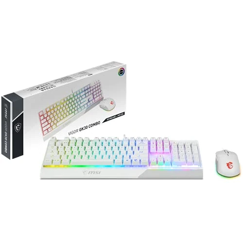 Offerta a tempo: msi Vigor GK30 COMBO, QWERTY, IT Layout - Tastiera Gaming Semi Meccanica + Mouse Gaming Clutch GM11, RGB Mystic Light, hotkey multimediali, idrorepellente, ideale anche per Ufficio, Bianco - 37% da 79.90 € a 49.99 €