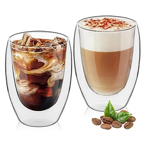 MumdoYAL Double Walled Stained Milk Coffee Glasses, Elegant and Practical (2 * 350 ml)