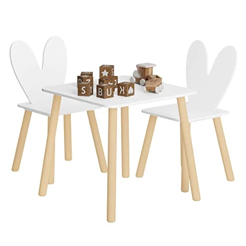 Oferta limitowana: WOLTU Stół dziecięcy z 2 krzesłami do jedzenia i malowania, kształt królika, do pokoju dziecięcego i przedszkola, MDF + lite drewno, biały + drewno z 329.99 zł na 329.99 zł (oszczędź 0.00%)