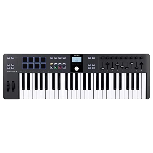 Tijdelijke aanbieding: Arturia - KeyLab Essential 49 mk3- MIDI Controller-keyboard voor muziekproductie, met alles-in-één softwarepakket- 49 toetsen, 9 encoders, 9 faders, 1 modulatiewiel, 1 pitch bend-wiel, 8 pads - Zwart van 175.82 € naar 175.82 € (0.00