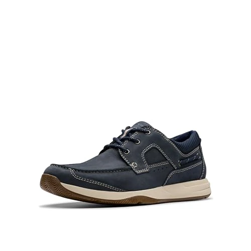 Clarks Sailview Lace - Scarpe da Barca da Uomo, Blu Mare, 41 EU Larga