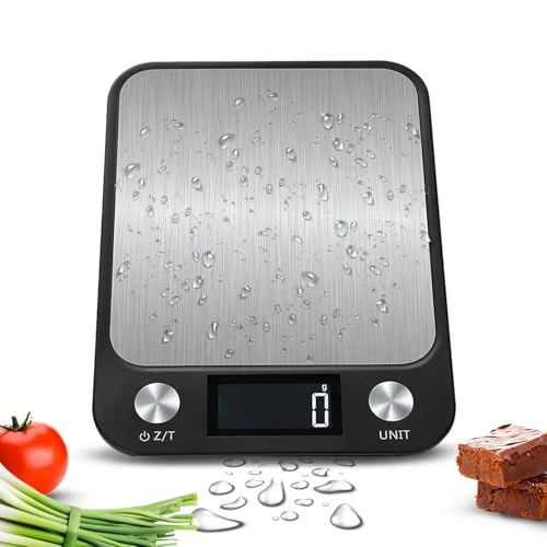 LEVADA PLUS Báscula de cocina digital multifunción (15 kg) con gran pantalla LCD, báscula de alimentos con plataforma de acero inoxidable, alta precisión, compacta y delgada - Negro (15 kg)