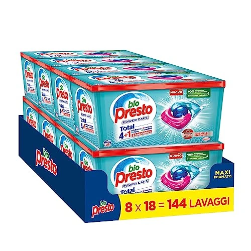 Offerta a tempo: Bio Presto Power Caps Igiene & Freschezza, Detersivo Lavatrice Predosato In Capsule, Rimuove sporco e batteri, Confezione Da 144 Lavaggi - 38% da 50.30 € a 31.30 €