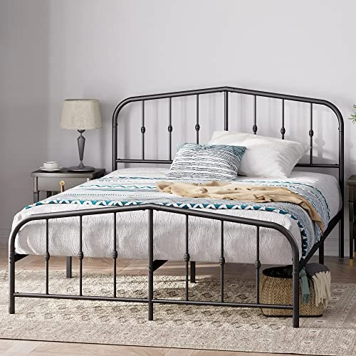 Offerta a tempo: Zinus Heidi Struttura letto in metallo con testiera e pediera, 140 x 190 cm, Nero, Altezza 31 cm, Piattaforma materasso in acciaio, Facile montaggio - 58% da 125.35 € a 52.56 €