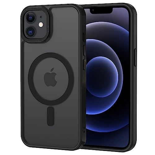 XTCASE Magnetyczne etui na iPhone 12 / 12 Pro [kompatybilne z Magsafe], Półprzezroczysty matowy tył odporny na zarysowania TPU zderzak odporny na wstrząsy Ultra cienki futerał, czarny