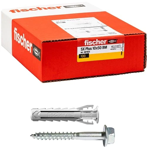 Offerta a tempo: Fischer 100 Tasselli SX Plus BM con Vite Testa Esagonale 10x50 mm per Muro Pieno, Mattone Forato, Muratura, Calcestruzzo, per il Fissaggio di Lampadari, Mobili, Pensili, Mensole, 567625 - 0.00% da 51.03 € a 51.03 €