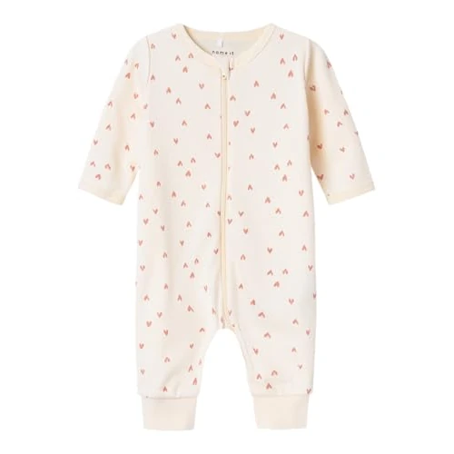NAME IT NBFNIGHTSUIT Zip Buttercream Hearts Noos Pigiama, Crema di Burro, 12 Mesi Bimba
