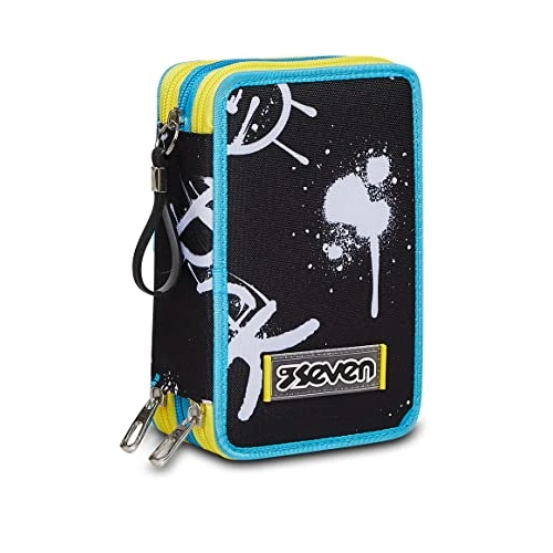Offerta a tempo: Seven Astuccio Scuola Elementare, 3 scomparti, Medie, con Matite, Pennarelli, Penne, 3 Zip, Abstract Graffiti Boy, Bambino, Ragazzo, nero/azzurro - 39% da 32.90 € a 19.99 €