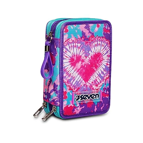 Offerta a tempo: Seven Astuccio Scuola Elementare, 3 scomparti con Matite, Pennarelli, Penne, 3 Zip, Trendy Heart Girl, Bambina e Ragazza, rosa/azzurro - 39% da 32.90 € a 19.99 €