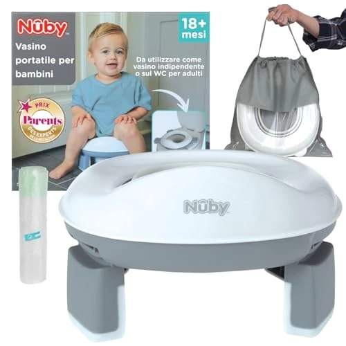 Offerta a tempo: Nuby - Vasino portatile per bambini da viaggio - Wc portatile 2 in 1 Riduttore wc bambini o uso in autonomia - Con protezione paraschizzi e sacchetti usa e getta - Per imparare a usare il bagno - 0.00% da 19.99 € a 19.99 €