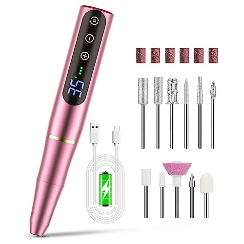 Offerta a tempo: NAILGIRLS Fresa per Unghie Professionale 35000 Giri, Lima Elettrica per Unghie con Schermo LED, 11 in 1 Ricaricabile Frese per Unghie Portatile Trapano per Unghie Senza Fili Velocità Regolabile, Rose - 40% da 24.99 € a 14.99 €