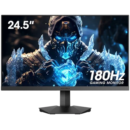 KOORUI 24.5 Inch 180Hz Gaming Monitor, FHD 1080P, MPRT 1ms, VA Panel, AdaptiveSync, 2x HDMI 2.0, 1x DisplayPort 1.4, Tilt Adjustable, VESA 75x75mm, Black