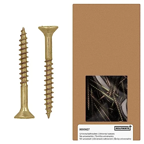 Offerta a tempo: HELPMATE - Viti universali a testa svasata 4,0 x 35 giallo passivato - Confezione da 500 viti per legno con azionamento a T e filettatura parziale - Viti per truciolato per interni ed esterni protetti - 0.00% da 15.89 € a 15.89 €