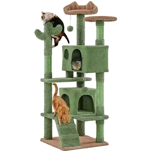 Yaheetech Albero Tiragraffi per Gatti a Forma di Cactus Condominio Palla Gioco in Truciolato e Corda di Sisal 48,5 cm × 48,5 cm × 138 cm