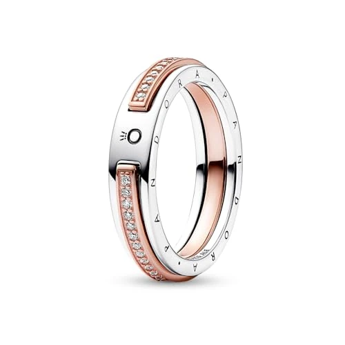 Offerta a tempo: PANDORA Signature Anello con logo bicolore e pavé, 48 - 0.00% da 53.40 € a 53.40 €