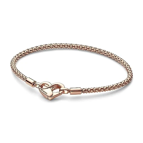 Offerta a tempo: PANDORA Bracciale Moments con catena con borchie placcato in oro rosa 14 carati con chiusura a cuore, 17 — 34% da 169,00 € a 112,38 €