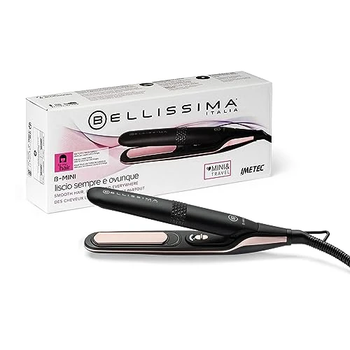 Bellissima Plancha Mini de Pelo para Bolso y Viaje, Compacta, Ligera, Revestimiento Cerámico, Temperatura 200°C, Multivoltaje Automático, Beauty Bag