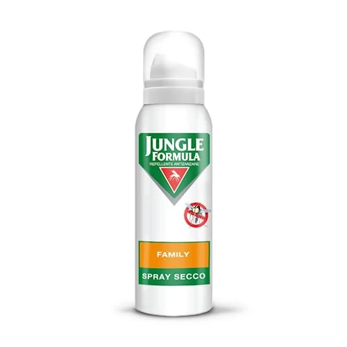 Offerta a tempo: Jungle Formula Family, Repellente Insetti Spray Secco, 125 ml | Fino a 6 Ore di Protezione, Protegge da Zanzare e Zanzara Tigre, Uso in Casa e All'Aria Aperta, Ideale per Viaggi - 51% da 8.19 € a 3.99 €
