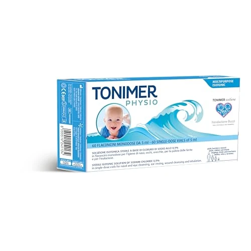 Tonimer Physio - 60 Flaconcini – Soluzione Isotonica Sterile con Cloruro di Sodio allo 0,9% per Igiene Nasale Oculare e Auricolare – Anche per Pulizia Ferite e Aerosol