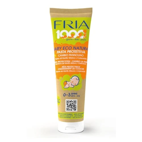 Offerta a tempo: Fria 1000Giorni - Crema Cambio Pannolino Protettiva Baby Eco Natural, Pasta Lenitiva Neonato e Bambino con Ossido di Zinco e Calendula Crema Idratante Testata su Pelli Sensibili Neonati Bambini, 100ml — 46% da 5,49 € a 2,99 €