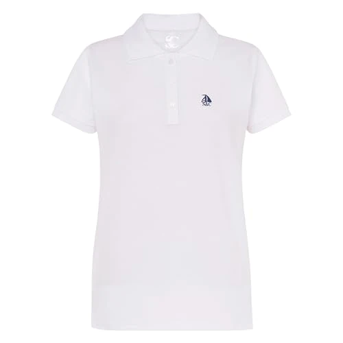 S&C Poloshirt met korte mouwen voor dames, katoen, effen, casual stijl, piqué-gebreide stof, kraag met 3 knopen, ontworpen in Spanje, licht getailleerd, zie handleiding (mogelijk niet beschikbaar in