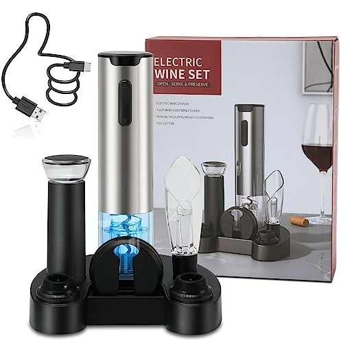 Oferta limitada: ZOYIDOUX Sacacorcho electricos 8 en 1 Juego de regalo,Abridor de vino Eléctrico recargable con base de carga,Cortacápsulas,Bomba de Vacío,2 Tapón de Vino de Vacío,Vertedor de Vino,Cable USB-C de 42.97 € a 17.99 € (ahorro 58.13%)