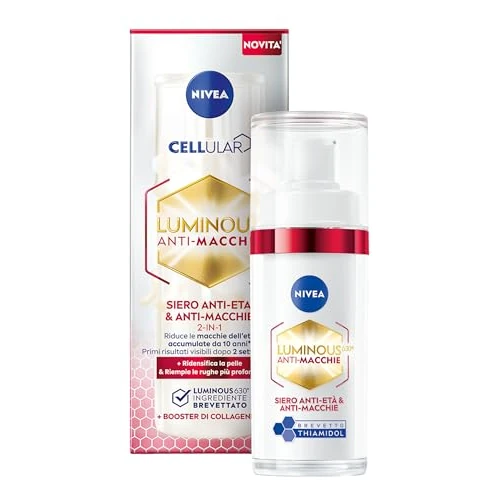 Offerta a tempo: NIVEA Luminous630 Siero Viso Anti-Età & Anti-Macchie 30 ml, Siero viso antirughe e macchie con Acido Ialuronico e Thiamidol brevettato, Face serum ad azione filler riempitivo rughe - 46% da 26.34 € a 14.35 €