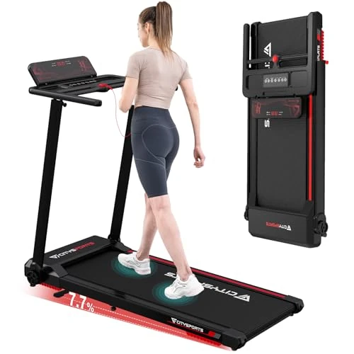 Offre limitee: CITYSPORTS Tapis de Course,Tapis Roulant Pliable 12 km/h,avec Affichage LED,APP et 360° Tablet Holder,Walking Pad Compact pour la Maison et Le Bureau (Black & Red) de 299.99 EUR a 199.49 EUR (economie 34%)