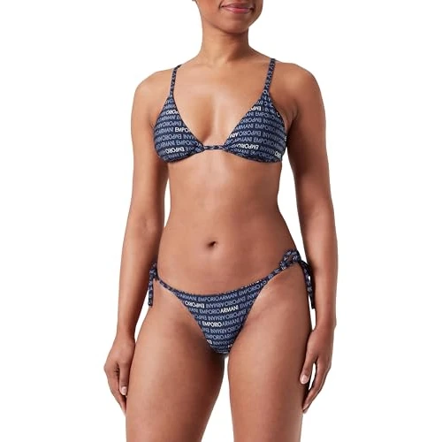 Offerta a tempo: Emporio Armani Triangle And String Brazilian Logomania Bikini Set, Set di Bikini Donna, Multicolore (Marine-Bianco (Bluestone), L - 63% da 130.00 € a 48.57 €