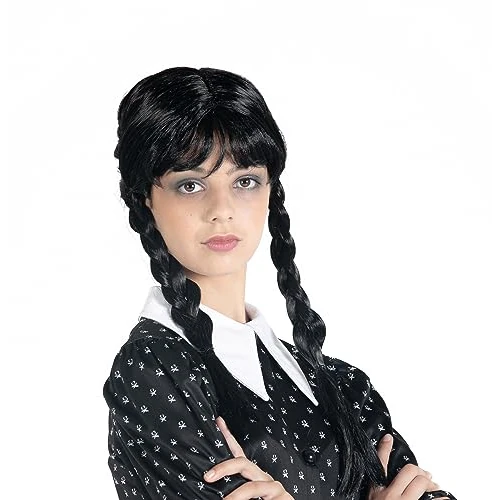 Ciao- Wednesday Addams Wig Official Wednesday with Braids and Bangs