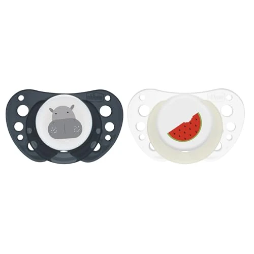 Chicco Sucette Physio Forma Air Bleu, sucette 16-36 mois, phosphorescente, tétine en silicone, anatomique et fonctionnelle, favorise la respiration physiologique, bleu, 2 pièces