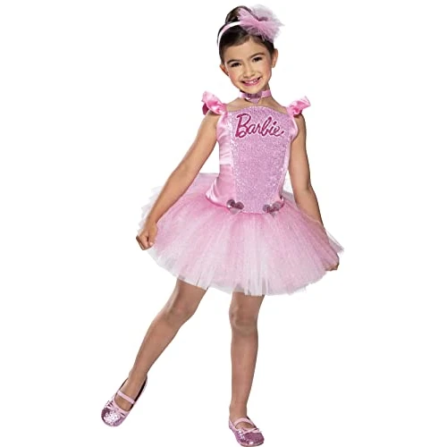 RUBIE'S Official Barbie Ballerina Sequins Costume for Children – Size 3-4 Years – Costume with Pink Ballerina Tutu Dress, Headband and Halloween Necklace